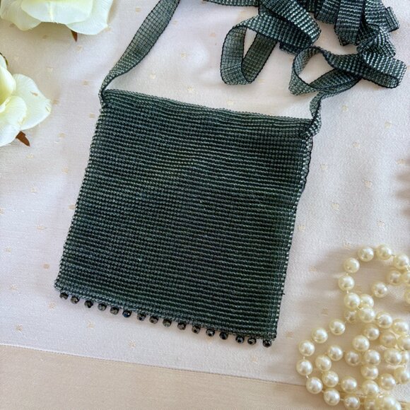 Black Beaded Cross Body or Shoulder Evening Purse - Picture 8 of 10